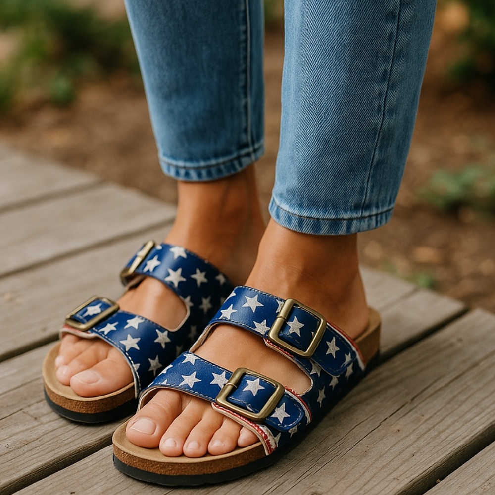 Mal Paul patriotic sandals.